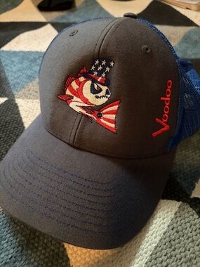 Voodoo Men’s Navy Blue Trucker Hat with Patriotic Fish Embroidery